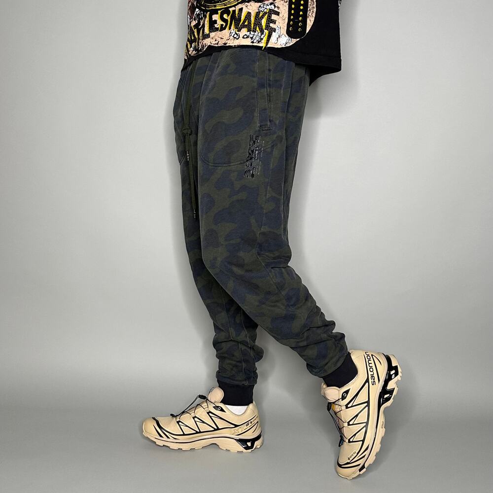 Vintage Y2K Nike Sweatpants Mens L Woodland Camo Black Swoosh Cotton Joggers